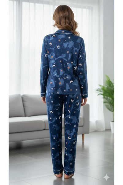 PjPAZAR Indigo Galaxy Patterned Viscose Woven Pajama Set