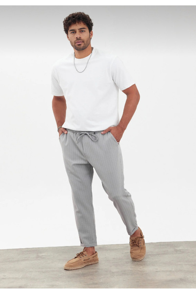 Lenasso Çizgili Regular Double Paça Jogger Pantolon