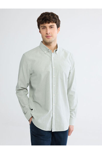 LC Waikiki Rmz Gi̇yi̇m Farkiyla Standard Fit Striped Linen Look Men's Shirt