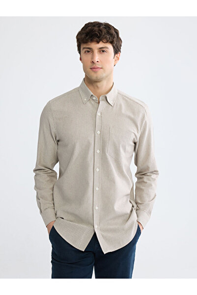 LC Waikiki Rmz Gi̇yi̇m Farkiyla Standard Fit Striped Linen Look Men's Shirt