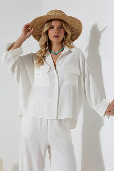 İntive Lingerie Oversized Maroken Shirt – Loose Fit with Flap Pockets