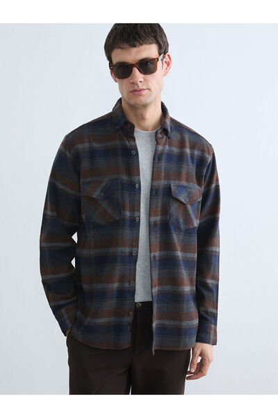 LC Waikiki Cămașă pentru bărbați, cu model în carouri, maro, cu croială obișn...