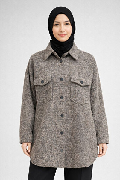 Tesettür Diyarı Winter thick double pocket hijab shirt - mink