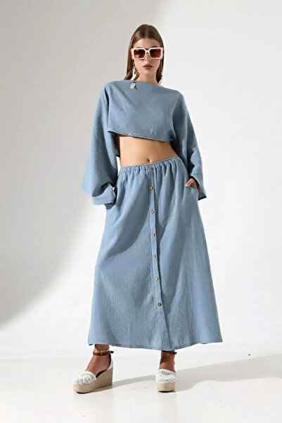 İntive Lingerie Bohemian Style Kokonat Buttoned a Form Muslin Skirt - 100% Co...