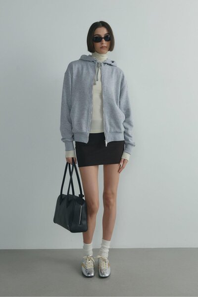 Suud Collection Gray Salted Oversized Zippered Cardigan