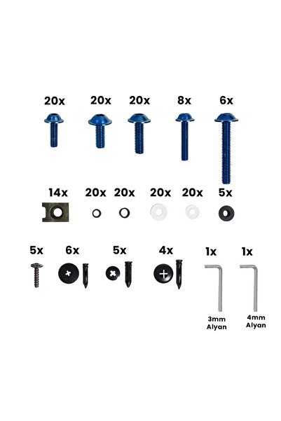 GP KOMPOZİT Universal 195 Parça Racing Motosiklet Kaporta Grenaj Vida Seti Mavi