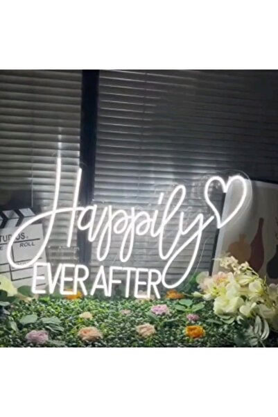 Slasa لافتة نيون LED مكتوب عليها "وعاشوا في سعادة أبدية" مقاس 60 × 36 سم - دي...