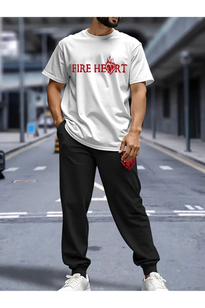 ship master Ανδρικό σετ μπλουζάκι και φούτερ Casual Fire Heart με τύπωμα με σ...