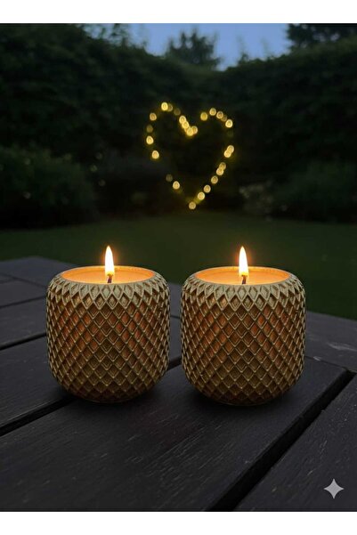 Giyimodam 2'li Set Gold Geometrik Desenli El Yapımı Dekoratif Mum