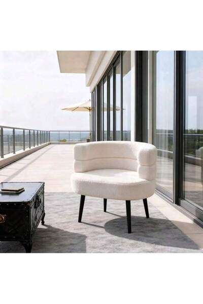 Tiokkss كرسي بذراعين خارجي منجد باللون الأبيض من قماش البوكليه، مناسب لغرفة ا...