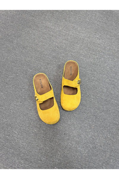 Take Two By Styli Women Yellow Suede Buckle Detail Slides