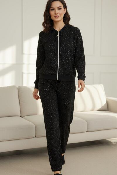 Mossta Stone Detailed Jogger Two-Piece Set - Black