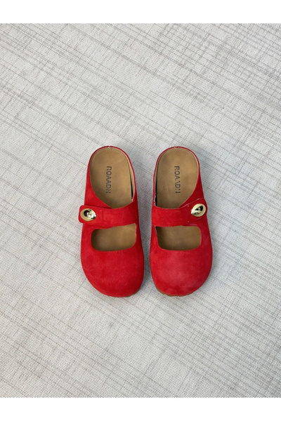 Take Two By Styli Women Red Suede Buckle Detail Slides