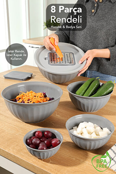 Meleni Home 8-Piece Grater Prep Set - Multi-Purpose Whisk Mixing Lid Storage ...