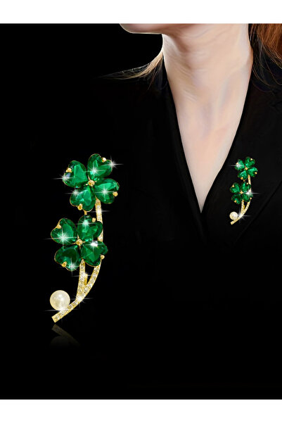 Take Two By Styli Lucky Clover Shaped Rhinestone Brooch