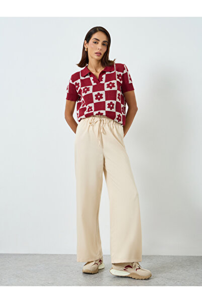 Take Two By Styli Women Beige Wide Leg Pants with Drawstring