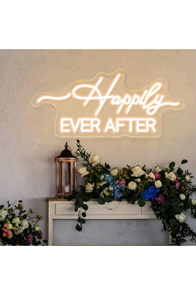 Slasa لافتة نيون LED مكتوب عليها "وعاشوا في سعادة أبدية" مقاس 58 × 58 سم - دي...