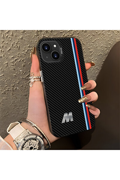 Hontinga iPhone 15 Uyumlu BMW Desenli Silikon Kenar Sert Arka Anti Düşme Tele...