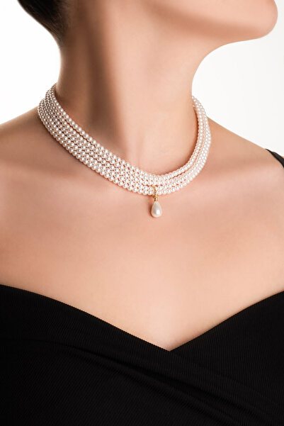 So CHIC... Margaret 18 Ayar Sarı Altın Kaplama 42 Cm Gümüş İnci Gerdanlık