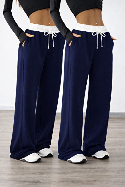 pandy Σετ 2 τεμαχίων γυναικεία φαρδιά φούτερ παντελόνια με λευκή ζώνη και ψηλ...