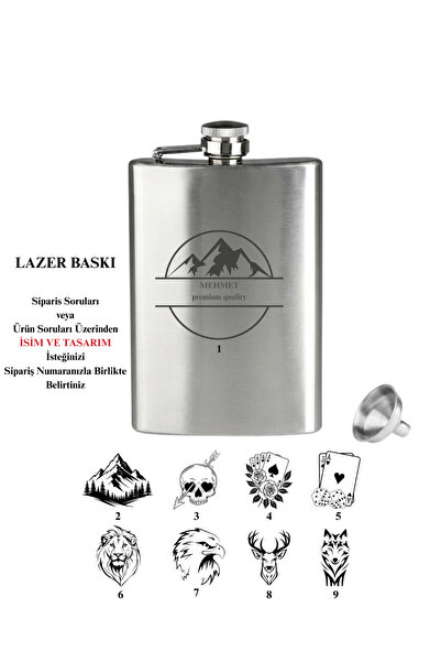 PASİFİK HOME Kişiye Özel Çelik 10 oz 300 ml İçki Matarası Cep Matarası Özel D...