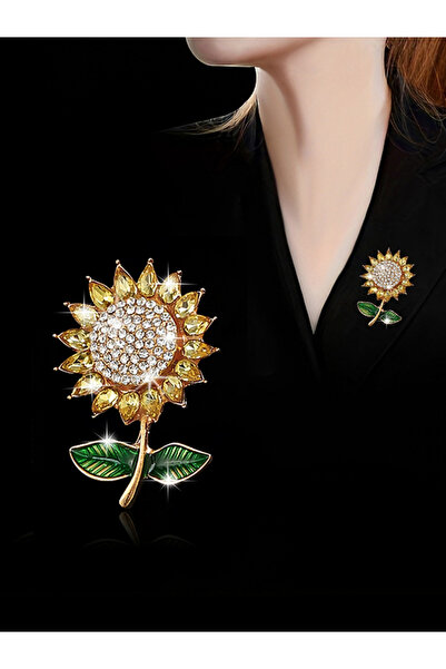 Take Two By Styli Sunflower Shaped Rhinestone Embellished Brooch
