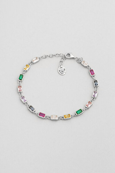 So CHIC... Renkli Aura 18 Ayar Beyaz Altın Kaplama 19 Cm Gümüş Bileklik