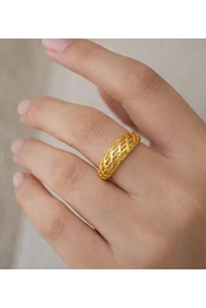 Store خاتم نسائي فاخر من الفولاذ المقاوم للصدأ بنقشة القش مرصع بالزركون مقاس 16