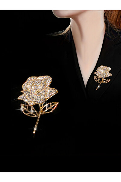 Take Two By Styli Rose Shaped Rhinestone Embellished Brooch