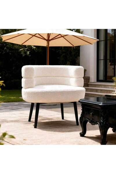 Mtanvxay White Boucle Outdoor Lounge Chair Upholstered Armchair for Living Ba...