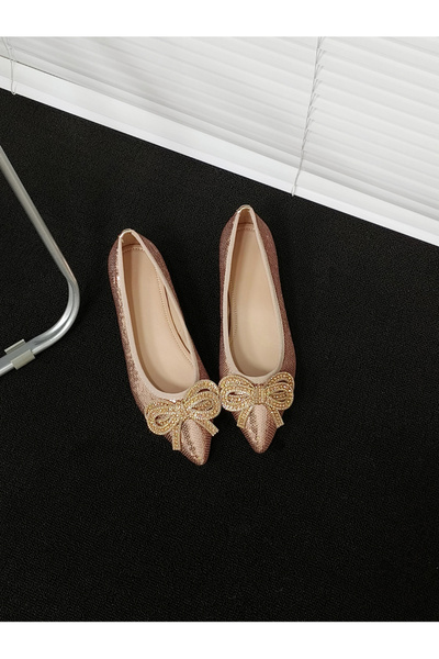 Take Two By Styli Women Pink Sequins Bow Detail Flats Shoes