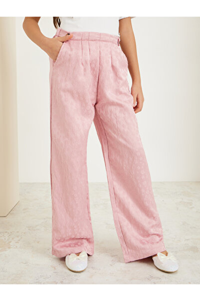 Styli Girls Light Pink Jacquard Wide Leg Pants