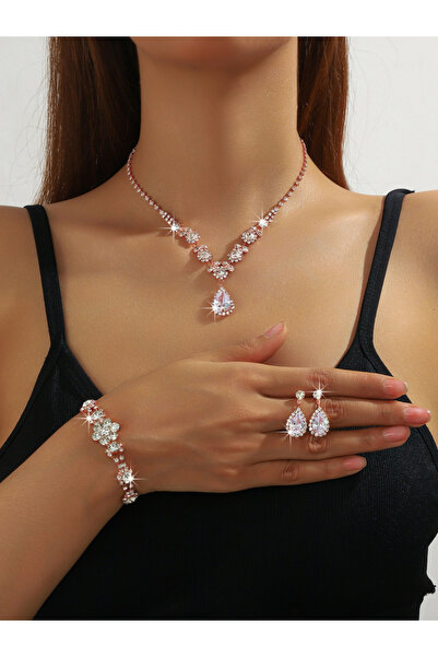 Take Two By Styli طقم عقد وسوار وأقراط مرصعة بأحجار الراين الفضية