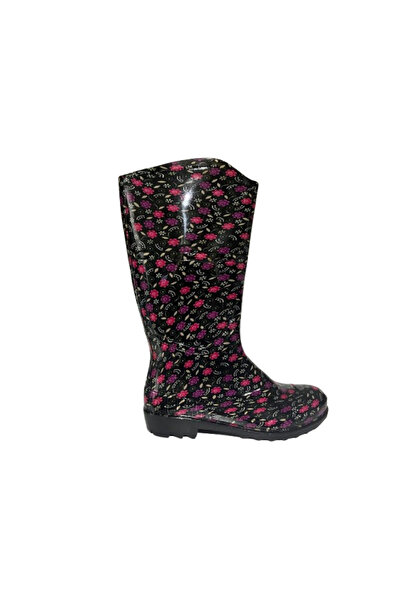 Emek Women's Purple-Pink Patterned 35 cm Long Garden Rain Boots