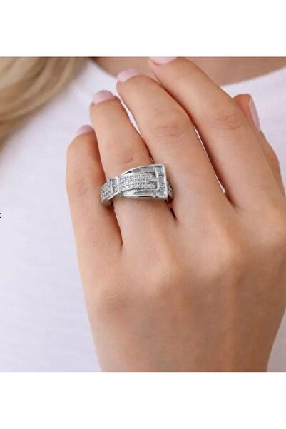 Store خاتم نسائي فاخر مقاس 18 بتصميم حزام مرصع بالزركون الكامل مصنوع من الفول...