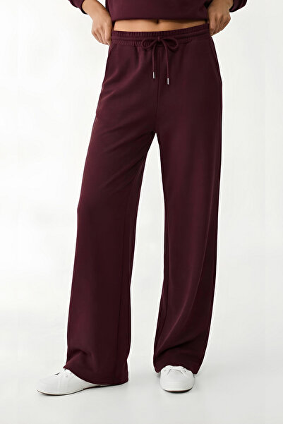 VODENS Burgundy Soft Textured Palazzo Pants