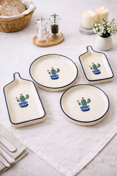 LEBLANC BOUTIQUE Modern Desenli Seramik Kahvaltı ve Meze Tabağı Seti – 4’lü