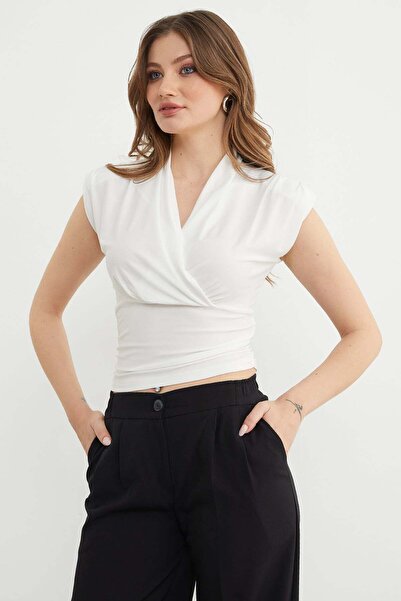 Fulla Moda Shoulder Shoulder Pad Piece Double-Breasted Collar Blouse
