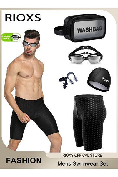 RIOXS Mens Swimwear Set with Adjustable Anti Fog Swimming Goggles Swim Cap No...