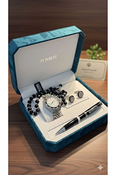 Boutique Men's silver accessory set (watch, pen, cufflinks, and prayer beads)