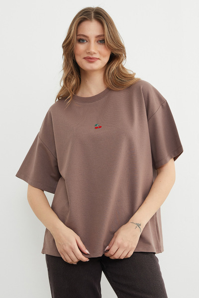 Fulla Moda Crew Neck Oversized T-Shirt with Cherry Accessories