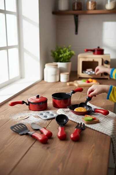 BYCEGU 70004 Pan Set to the Chefs of the Toy Kitchen with Red Accessories