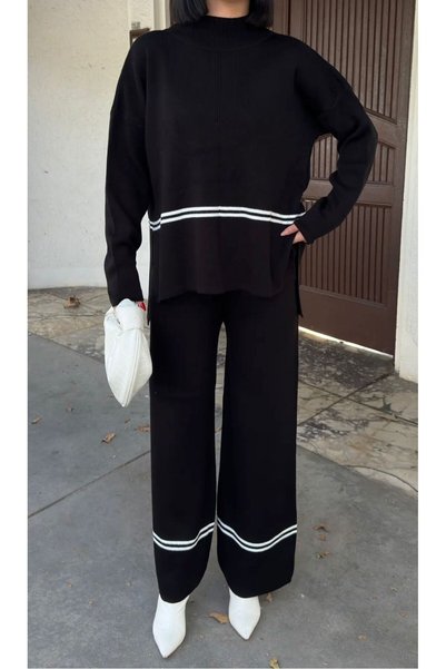 ByEsila White Line Detailled Double Knitting Suit