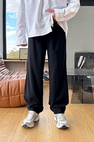 Flaw Wear Double Pleated Fabric Trousers Black