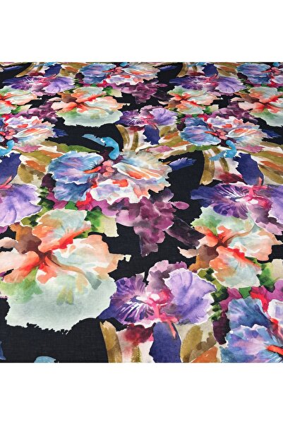 Tasarim Kumaş Sulu Boya Çiçek Desenli İnce Keten Kumaş