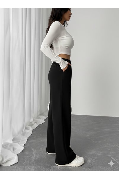 CANDERO Winter Fleece-Lined Women's 2-Piece (Black + Grey) Sweatpants with Cotton Inside, Loose Fit, Baggy, Plus Size, with Pockets