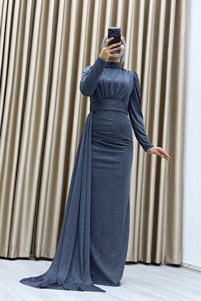 Matik Abiyem Draped Girdle Detailed Long Evening Dress