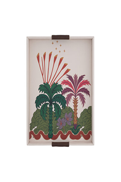 Blends صينية تقديم بيج اللون بنقشة نخيل