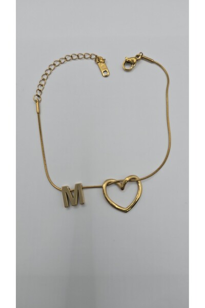 ahsenaksesuar2025 Stainless Steel Gold Color Heart Detailed Letter Bracelet –...