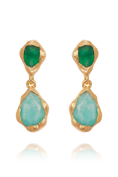 MANGATA Gold Plated Amazonite and Green Onyx Earrings